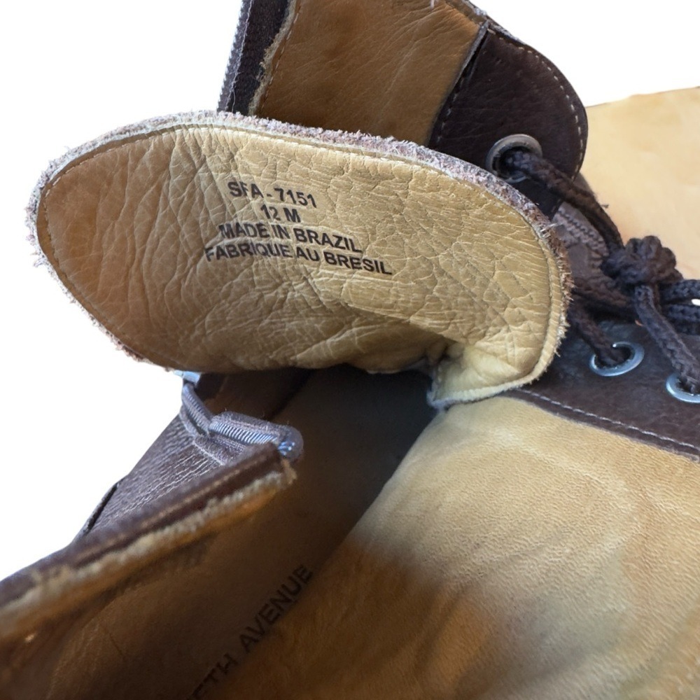 Saks Fifth Avenue Brown Pebbled Leather Chukka Boots Men's Size 12M Made Brazil - Picture 10 of 14